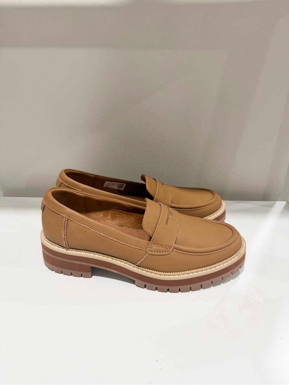 TOMS Cara Brown Leather Minimalist Quiet Luxury Chunky Penny Loafers - Size 8 - Picture 4 of 10